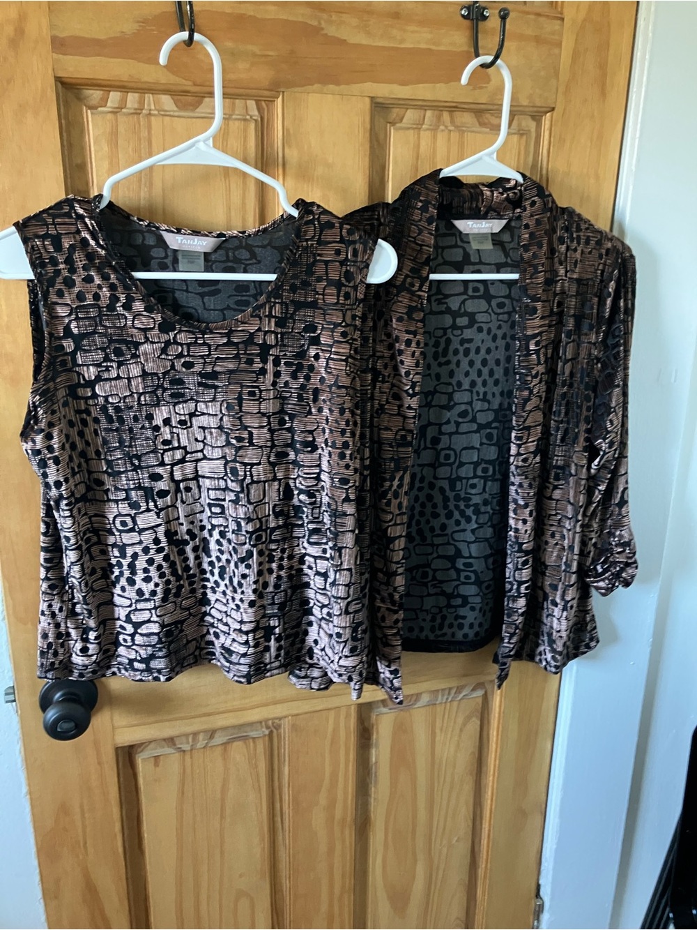 TanJay Metallic Bronze and Black Patterned Tank & Cardigan Set